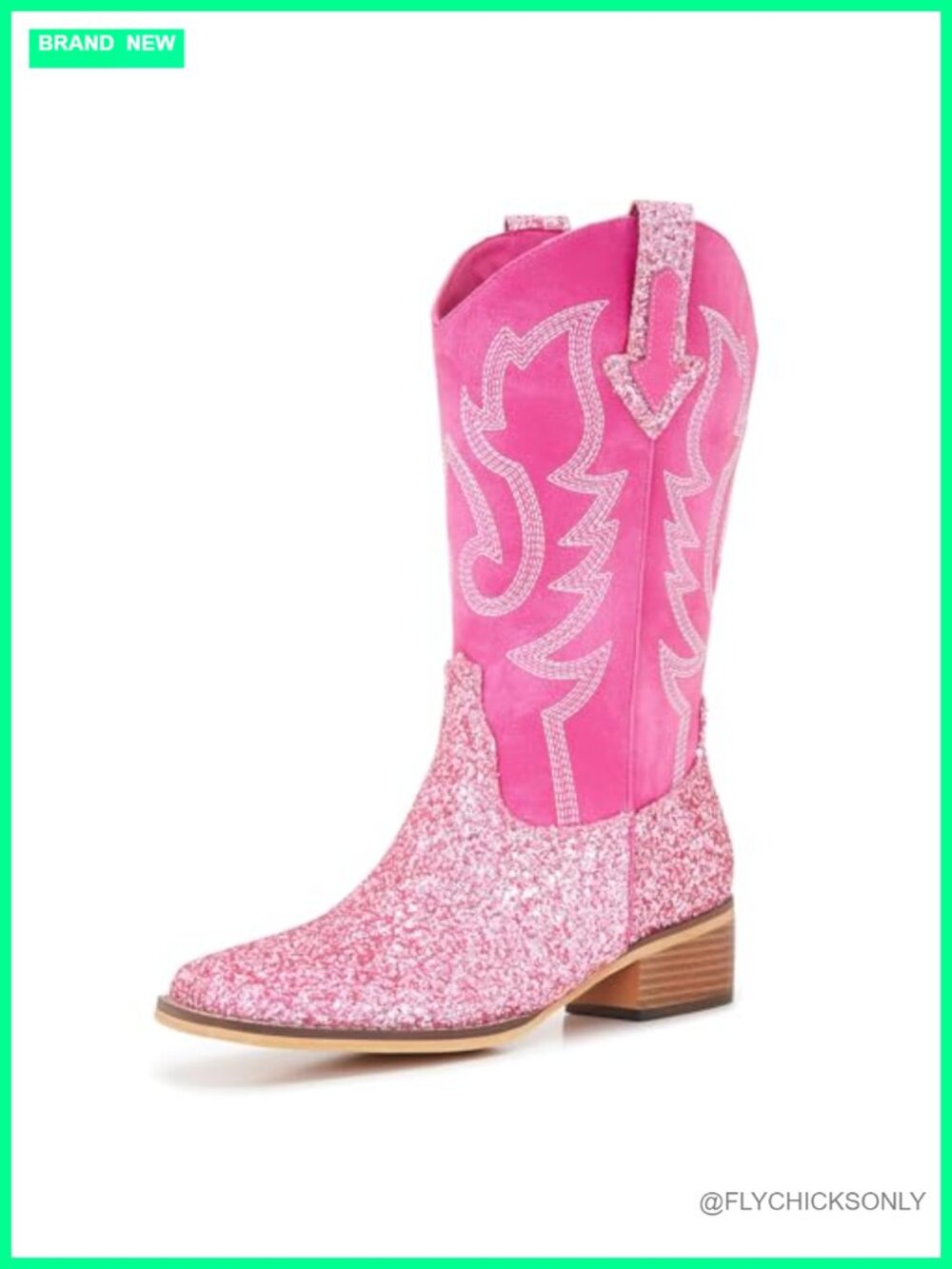 Faux Leather Mid Calf Cowgirl Boots Square Toe Block Heel Embroidered